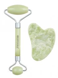 Нефритовый мини-роллер для лица и скребок гуаша Jade Roller + Guasua Stone Duo