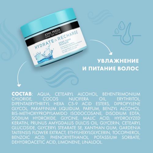 Джон Фрида Интенсивно увлажняющая маска для сухих волос Deep Soak Masque, 250 мл (John Frieda, Hydrate & Recharge), фото-3