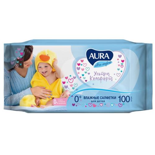 Аура Влажные салфетки для детей Ultra Comfort 0+, 100 шт (Aura, Гигиена)