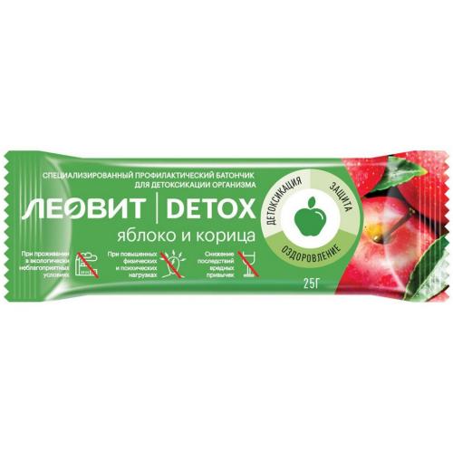 Батончик детоксикационный с яблоком и корицей, 25 г (Леовит, Detox)