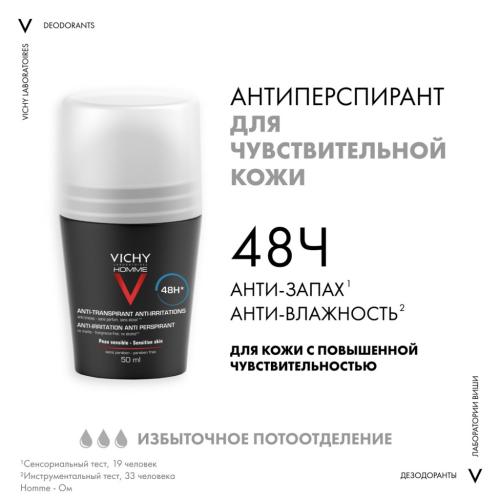 Виши Шариковый дезодорант для чувствительной кожи 48 часов, 50 мл (Vichy, Vichy Homme), фото-5