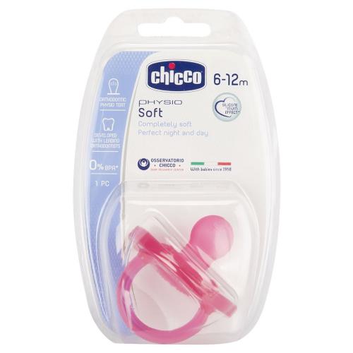 Чико Пустышка силиконовая от 6 до 12 месяцев, розовая, 1 шт (Chicco, Physio Soft), фото-2