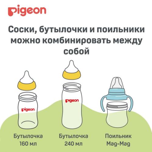 Пиджин Соска силиконовая для детской бутылочки Перистальтик Плюс, размер S (1+мес.), 2 шт (Pigeon, Бутылочки и соски), фото-8
