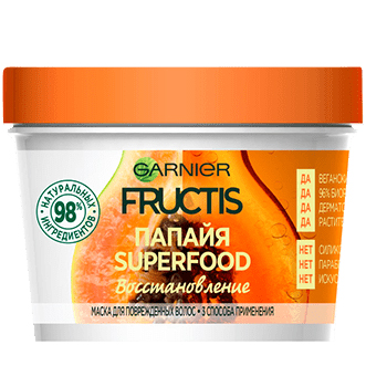 Гарньер Маска 3 в 1 для поврежденных волос, 390 мл (Garnier, Fructis, SuperFood)