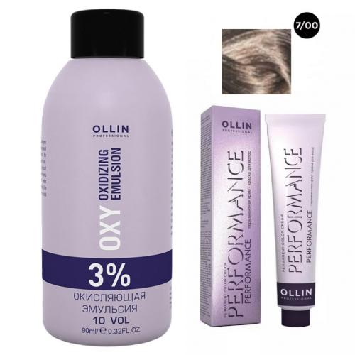 Оллин Набор &quot;Перманентная крем-краска для волос Ollin Performance оттенок 7/00 русый глубокий 60 мл + Окисляющая эмульсия Oxy 3% 90 мл&quot; (Ollin Professional, Окрашивание волос, Ollin Performance)