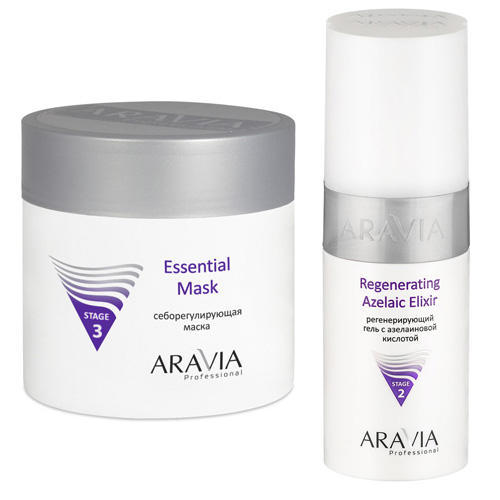 Аравия Профессионал Набор: Регенерирующий гель с азелаиновой кислотой Regenerating Azelaic Elixir, 150 мл + Себорегулирующая маска Essential Mask, 300 мл (Aravia Professional, Aravia Professional)
