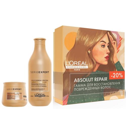 Лореаль Профессионель Набор для восстановления поврежденных волос Absolut Repair (Шампунь Gold Quinoa + Protein, 300 мл + Маска Gold Quinoa + Protein, 250 мл) (L'Oreal Professionnel, Уход за волосами, Absolut Repair)