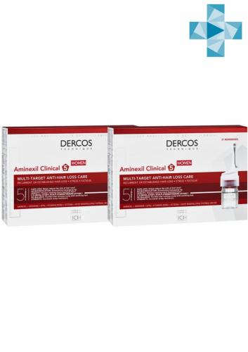 Виши Комплект Средство против выпадения волос для женщин Аминексил Intensive 5, 2х21 монодоза (Vichy, Dercos Aminexil)