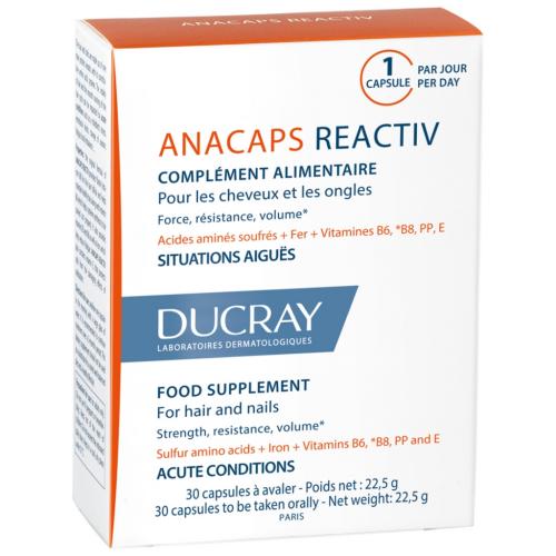 Дюкрэ Биологически активная добавка к пище д/волос и кожи головы Reactiv, 30 капсул (Ducray, Anacaps)
