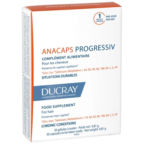 Дюкрэ Биологически активная добавка к пище для волос и кожи головы Progressiv, 30 капсул (Ducray, Anacaps)