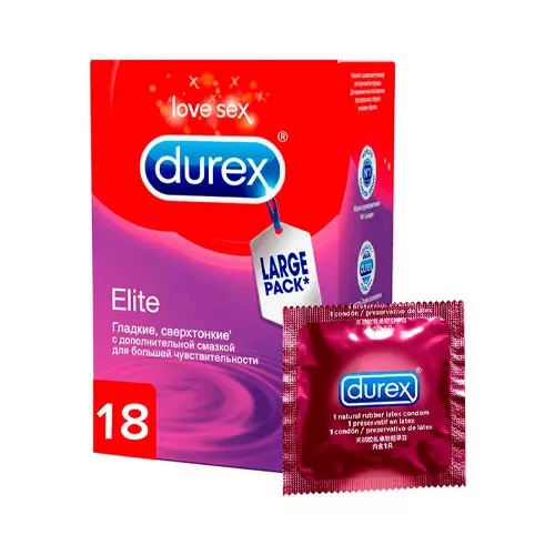 Дюрекс Презервативы Elite гладкие, сверхтонкие, 18 шт (Durex, Презервативы)