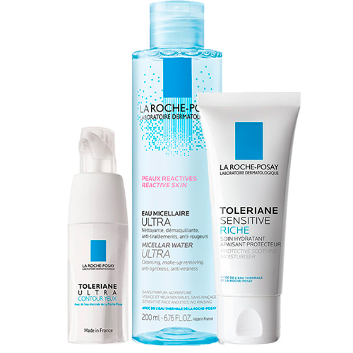 Ля Рош Позе Набор Toleriane (Насыщенный крем Sensitive Riche, 40 мл + Мицеллярная вода Ultra, 200 мл + Уход для кожи вокруг глаз Ultra, 20 мл) (La Roche-Posay, Toleriane)