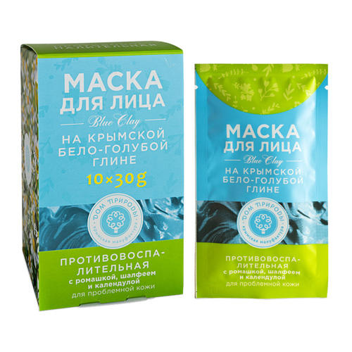 Маска противовоспалительная для проблемной кожи на основе бело-голубой глины, 30г*10шт ()