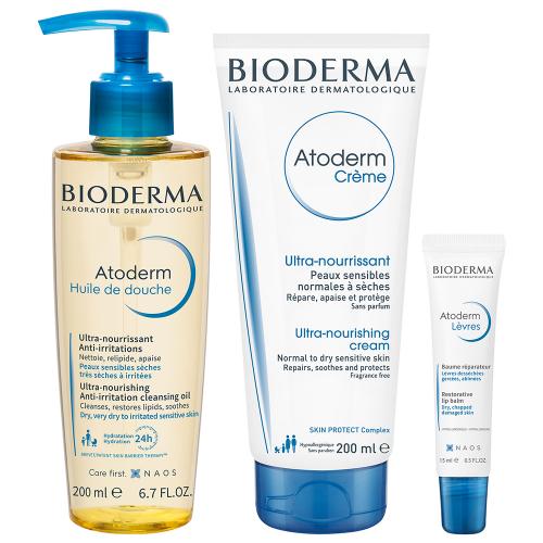 Биодерма Весенний набор для сухой кожи Atoderm (Очищающее масло, 200 мл + Крем для увлажнения, 200 мл + Бальзам для губ, 15 мл) (Bioderma, Atoderm), фото-2