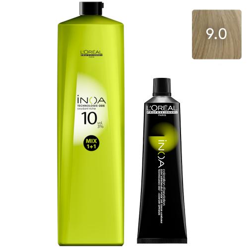 Лореаль Профессионель Набор Безаммиачная краска Inoa ODS 2 9.0, 60 г + Оксидент обогащенный 3% (10 Vol.), 1000 мл (L'Oreal Professionnel, Окрашивание, INOA)