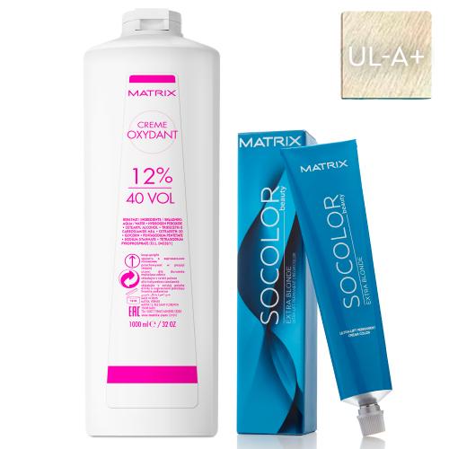 Матрикс Набор Осветляющая краска Socolor beauty Ultra.Blonde UL-A+, 90 мл + Оксидант 12%, 1000 мл (Matrix, Окрашивание, Socolor.beauty)