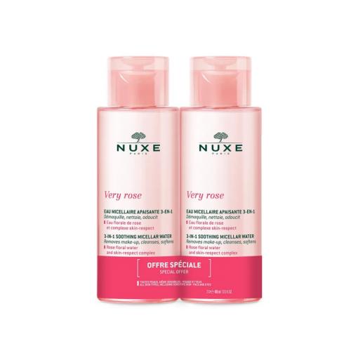 Нюкс Набор: смягчающая мицеллярная вода для лица и глаз 3-в-1, 400 мл х 2 шт (Nuxe, Very Rose)