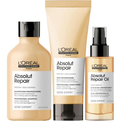 Лореаль Профессионель Программа Absolut Repair комплексный уход: шампунь 300 мл + кондиционер 200 мл + масло 90 мл (L'Oreal Professionnel, Уход за волосами, Absolut Repair), фото-3