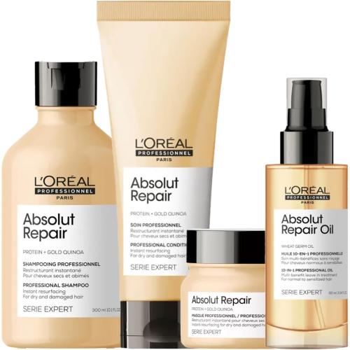 Лореаль Профессионель Программа Absolut Repair комплексный уход: шампунь 300 мл + кондиционер 200 мл + маска 250 мл + масло 90 мл (L'Oreal Professionnel, Уход за волосами, Absolut Repair), фото-3