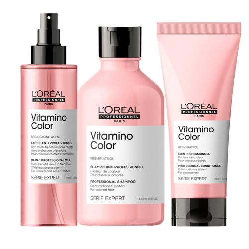 Лореаль Профессионель Набор Vitamino Color для окрашенных волос (Шампунь, 300 мл + Кондиционер, 200 мл + Спрей, 190 мл) (L'Oreal Professionnel, Уход за волосами, Vitamino Color)