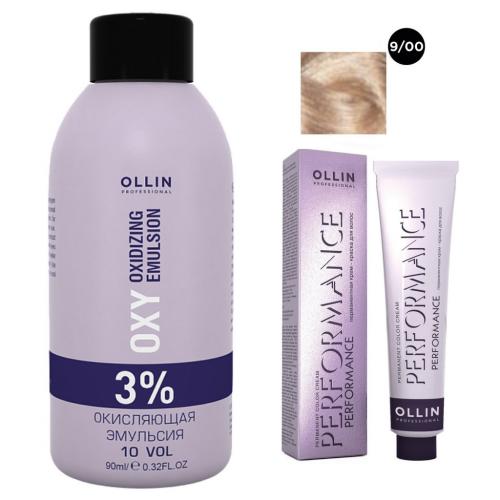 Оллин Набор &quot;Перманентная крем-краска для волос Ollin Performance оттенок 9/00 блондин глубокий 60 мл + Окисляющая эмульсия Oxy 3% 90 мл&quot; (Ollin Professional, Окрашивание волос, Ollin Performance)
