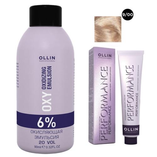 Оллин Набор &quot;Перманентная крем-краска для волос Ollin Performance оттенок 9/00 блондин глубокий 60 мл + Окисляющая эмульсия Oxy 6% 90 мл&quot; (Ollin Professional, Окрашивание волос, Ollin Performance)