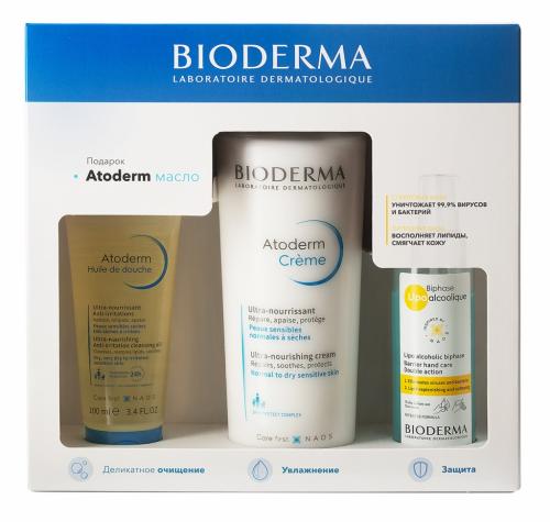 Биодерма Подарочный набор для увлажнения и защиты кожи (питательный крем 500 мл + Lipo уход 100 мл + масло для душа 100 мл) (Bioderma, Atoderm)