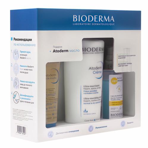 Биодерма Подарочный набор для увлажнения и защиты кожи (питательный крем 500 мл + Lipo уход 100 мл + масло для душа 100 мл) (Bioderma, Atoderm), фото-2