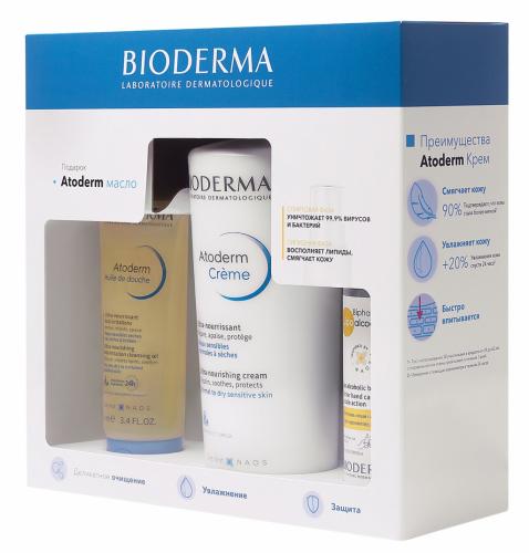 Биодерма Подарочный набор для увлажнения и защиты кожи (питательный крем 500 мл + Lipo уход 100 мл + масло для душа 100 мл) (Bioderma, Atoderm), фото-3