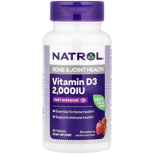 Натрол Витамин D3 быстрорастворимый со вкусом клубники 2000, 90 таблеток (Natrol, Витамины)
