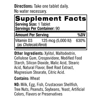Натрол Витамин D3 быстрорастворимый со вкусом клубники 5000, 90 таблеток (Natrol, Витамины и минералы), фото-2