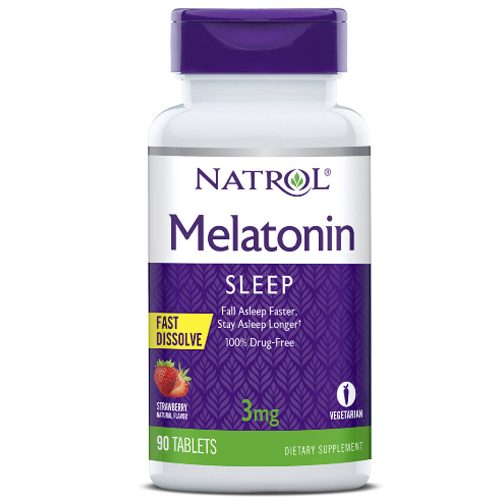 Натрол Мелатонин 3 мг быстрорастворимый со вкусом клубники, 90 таблеток (Natrol, Здоровый сон)