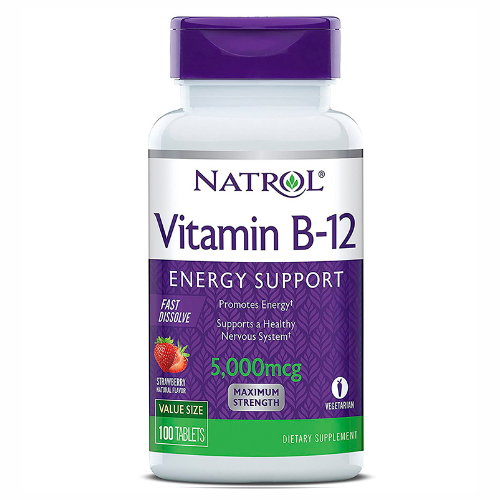 Натрол Витамин B-12 быстрорастворимый со вкусом клубники 5000 мкг, 100 таблеток (Natrol, Витамины)