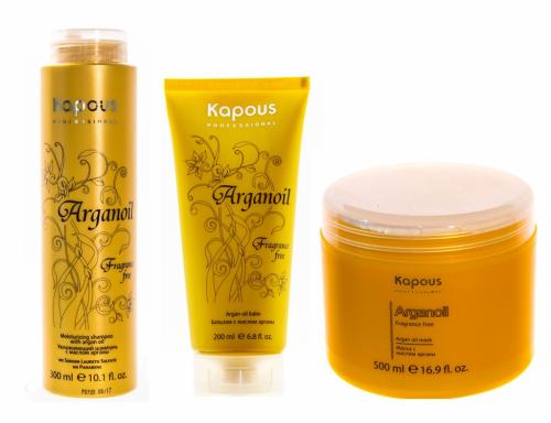 Капус Профессионал Набор с маслом арганы для увлажнения волос (шампунь 300 мл + бальзам 200 мл + маска 500 мл), 1 шт (Kapous Professional, Fragrance free)