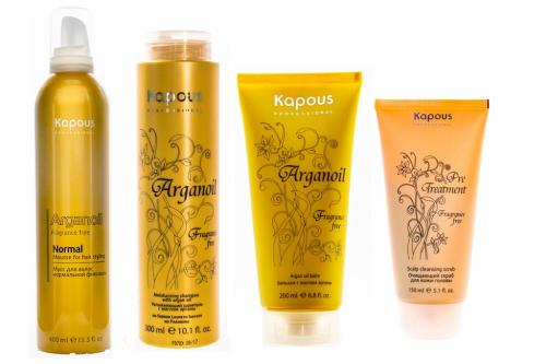 Капус Профессионал Набор для волос с маслом арганы (cкраб 150 мл + шампунь 300 мл + бальзам 200 мл + мусс для укладки 400 мл), 1 шт (Kapous Professional, Fragrance free, Arganoil)
