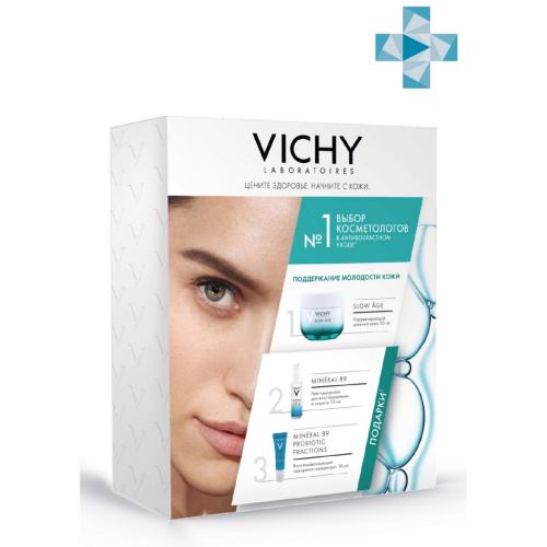 Виши Набор Комплексный антивозрастной уход за кожей (укрепляющий дневной крем 50 мл + ежедневный гель-сыворотка 10 мл + сыворотка-концентрат Probiotic Frac (Vichy, Slow Age)