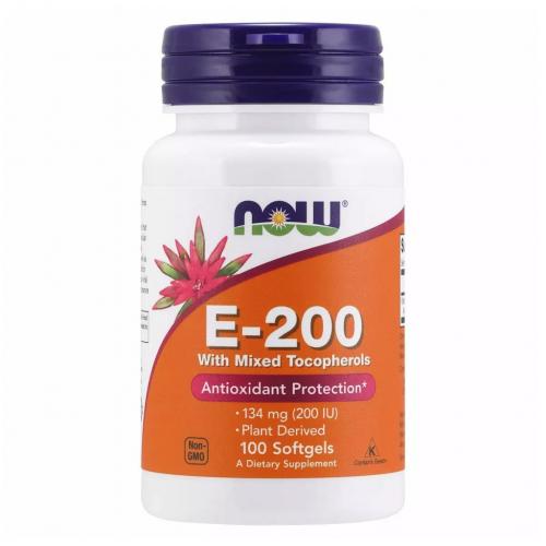 Нау Фудс Натуральный витамин Е-200, 100 капсул (Now Foods, Витамины и минералы)