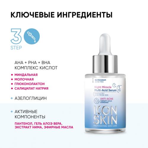 Айкон Скин Ночная мультикислотная сыворотка Night Miracle, 30 мл (Icon Skin, Re:Program), фото-4