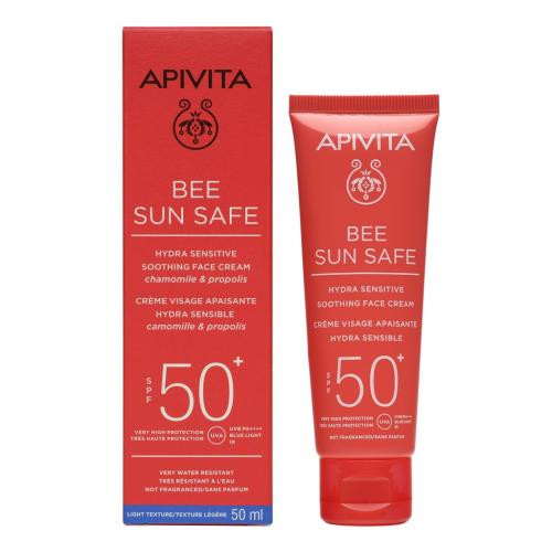 Апивита Солнцезащитный успокаивающий крем для чувствительной кожи лица SPF50+, 50 мл (Apivita, Bee Sun Safe)