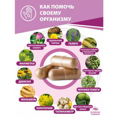 Концентрат &quot;Сахарный диабет&quot; с экстрактом галеги и инозитом, 60 капсул (Концентраты на основе растительного сырья), фото-5