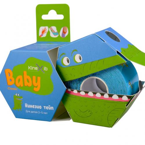 Кинезио тейп Classic Baby 4 см х 4 м синий, принт крокодил  (Kids)