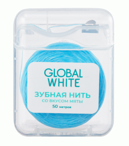 Глобал Уайт Вощеная зубная нить со вкусом мяты, 50 м (Global White, Поддержание результата), фото-3