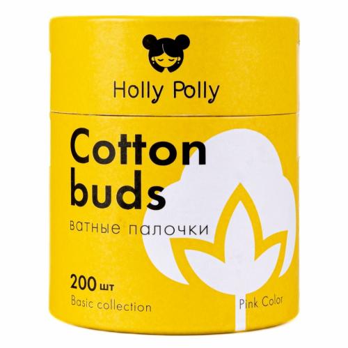 Холли Полли Косметические ватные палочки бамбуковые розовые, 200 шт (Holly Polly, Cotton Pads & Buds)