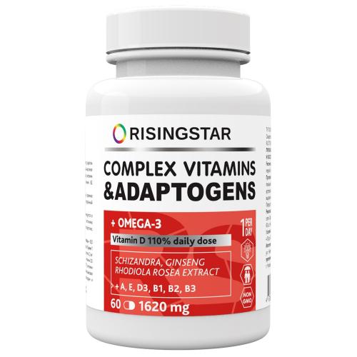 Рисингстар Комплекс витаминов и адаптогенов с омега-3 для мозга и энергии 1620 мг, 60 капсул (Risingstar, )