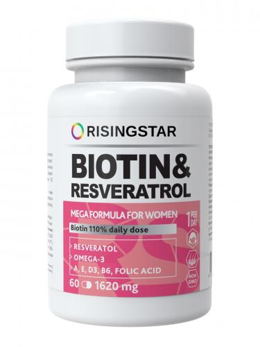 Рисингстар Биотин и фолиевая кислота с омега-3 1620 мг, 60 капсул (Risingstar, )