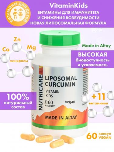 Детский витаминный комплекс с магнием, цинком, кальцием Kids, 60 капсул (Алтайские традиции, Nutricare Liposomal Curcumin), фото-2
