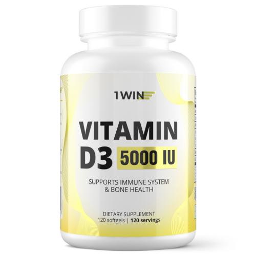 1Вин Комплекс &quot;Капсулированный витамин D3 5000 ME&quot;, 120 капсул (1Win, Vitamins & Minerals)