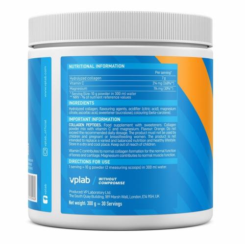 ВПЛаб Комплекс Collagen Peptides со вкусом апельсина для поддержки красоты и молодости, 300 г (VPLab, Core), фото-2