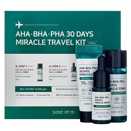 Сам Бай Ми Набор миниатюр 30 Days Miracle Travel Kit для проблемной кожи лица, 3 средства (Some By Mi, AHA-BHA-PHA 30 Days Miracle)