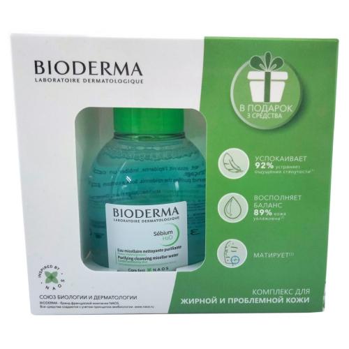 Биодерма Комплекс для жирной и комбинированной кожи (мицеллярная вода 100 мл + крем 5 мл + гель 8 мл + лосьон 10 мл) (Bioderma, Sebium)